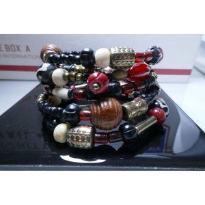 Long Beaded Coiled Cuff Bracelet Mixed Materials